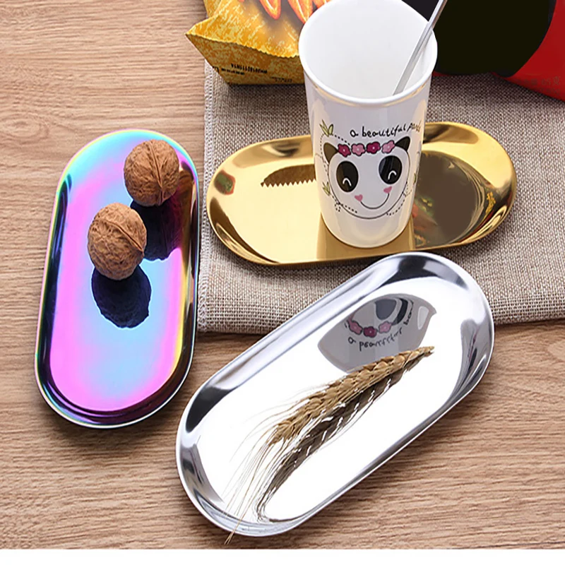 1 шт. металлический лоток для хранения эллипса серебристого золота радужного