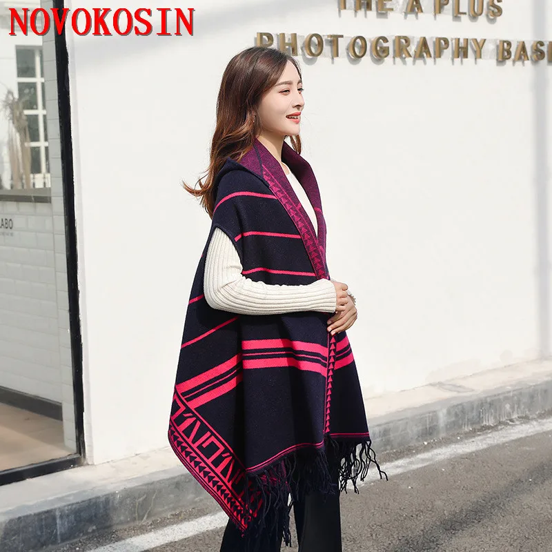 JB2 2018 большой шарф зимний плед полосатый Пашмина женский стиль летучая мышь