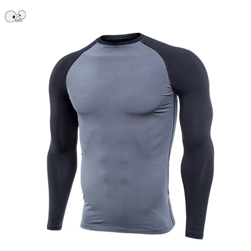 Quick Dry Elastic Compression Running Shirts Mens Gym Fitness Long Sleeve Raglan T Shirt Breathable Sportswear MMA Rashgard Tops
