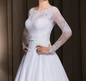 Vestido de noiva 2016 A line Bateau Appliques Long Sleeve Wedding Gown White Lace Dresses With Buttons | Свадьбы и торжества