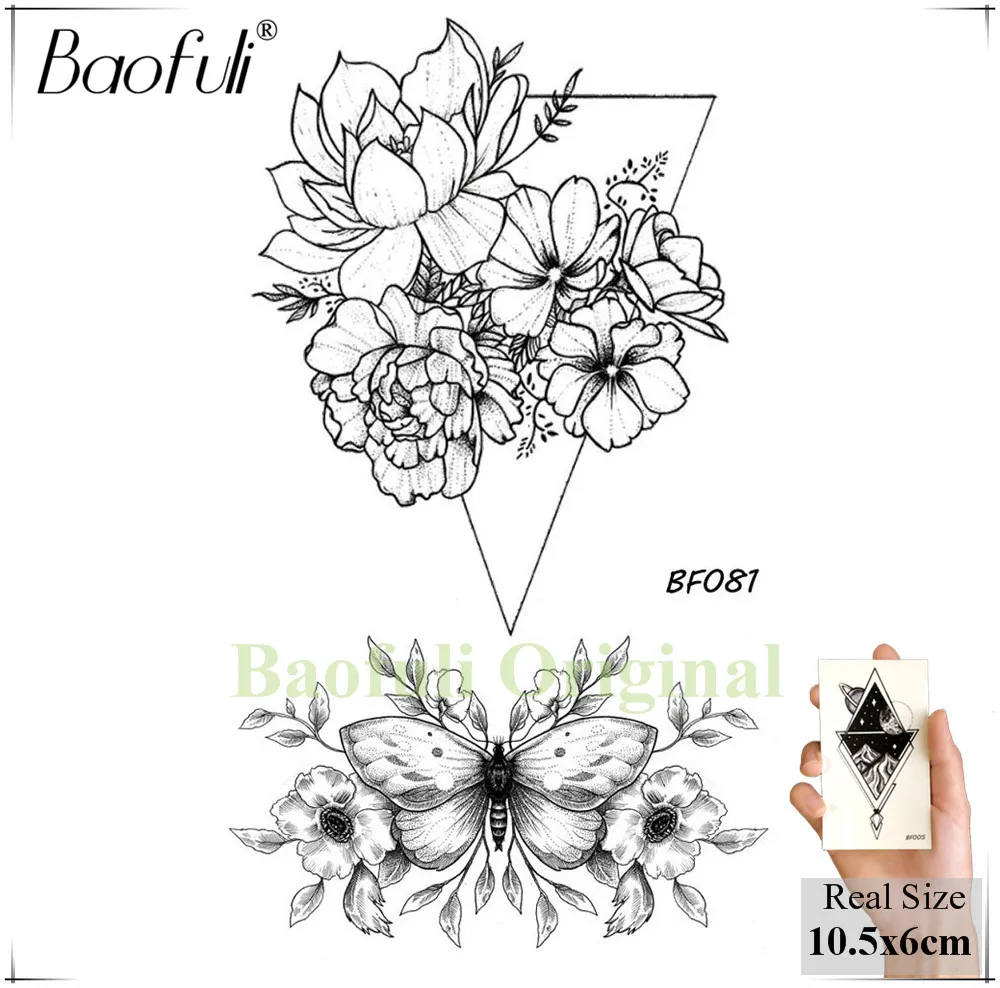 BBF081 BAOFULI 20 видов стилей для женщин черные цветы татуировки переводные поддельные 3D боди-арт татуировки шеи руки рукава розы Временные татуировки Стикеры - Цвет: BBF081