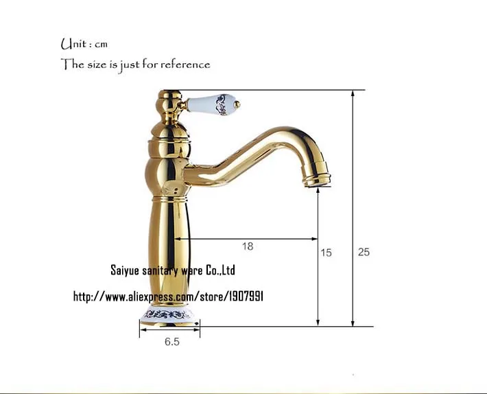 Basin Sink Faucet Golden Single Lever Hot and Cold Mixer Tap with swivel spout ceramic handle for bathroom | Обустройство дома