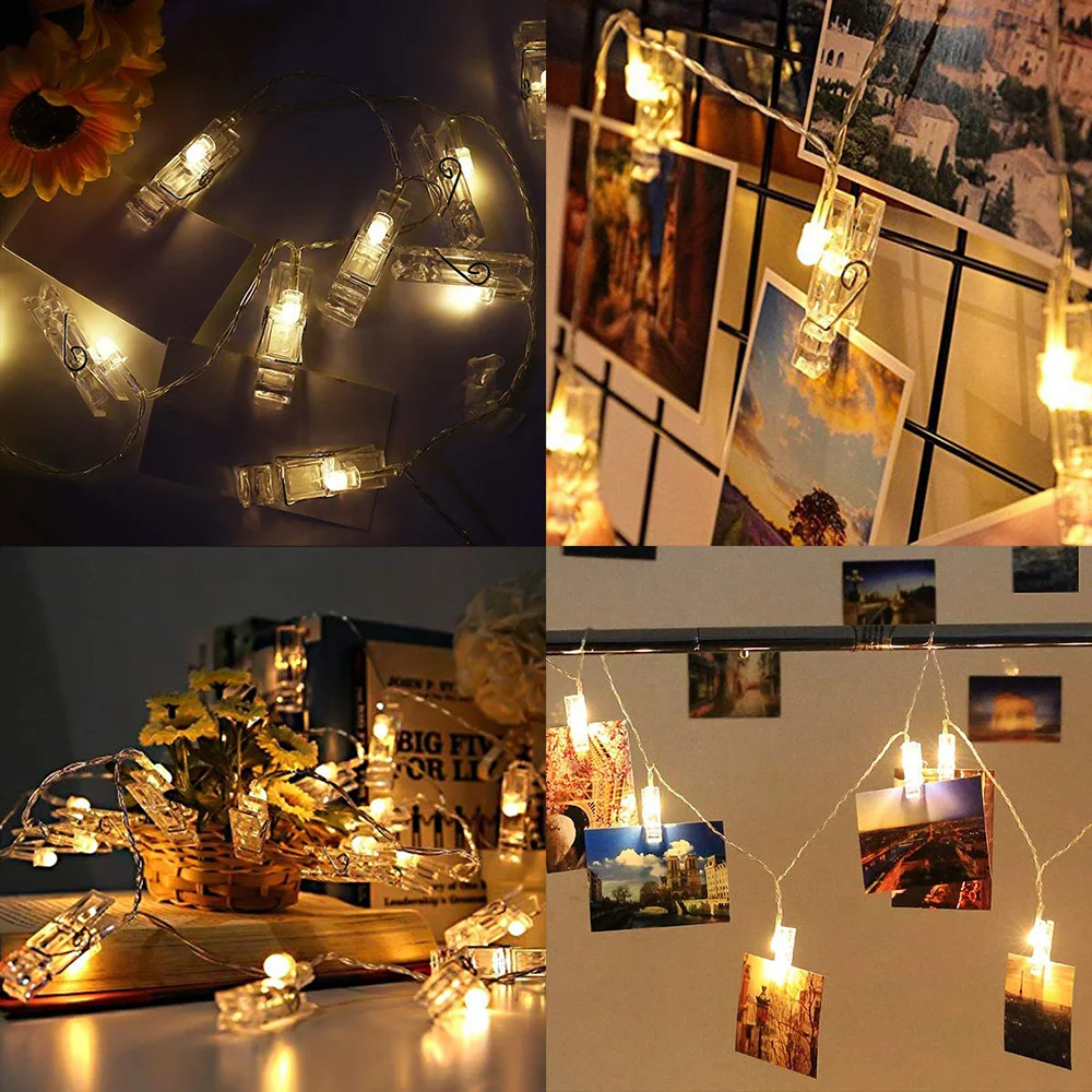 

Dimmable 8 Modes 20/30/40/50leds Photo Clips Holder String Lights with Remote & Timer Function Home/Party/Christmas Decor Lights