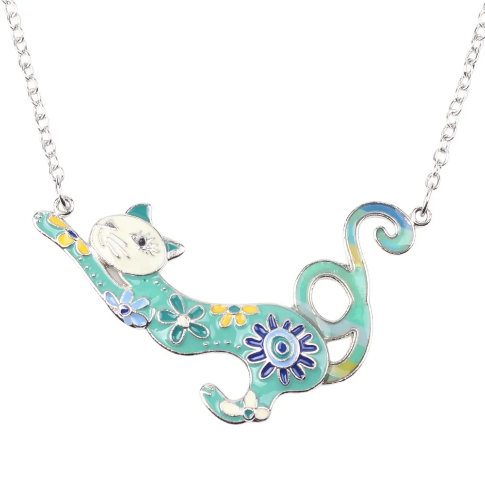 Bonsny Enamel Alloy Cat Kitten Necklace Pendant Chain Collar Novelty Animal Jewelry For Women Girls Pet Lovers Gift Party Charms | Украшения