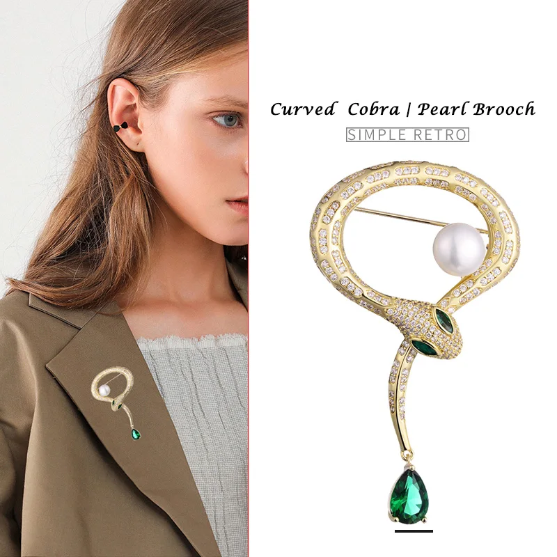 Женская Брошь в виде кобры с изумрудом|Украшения для волос броши и украшения