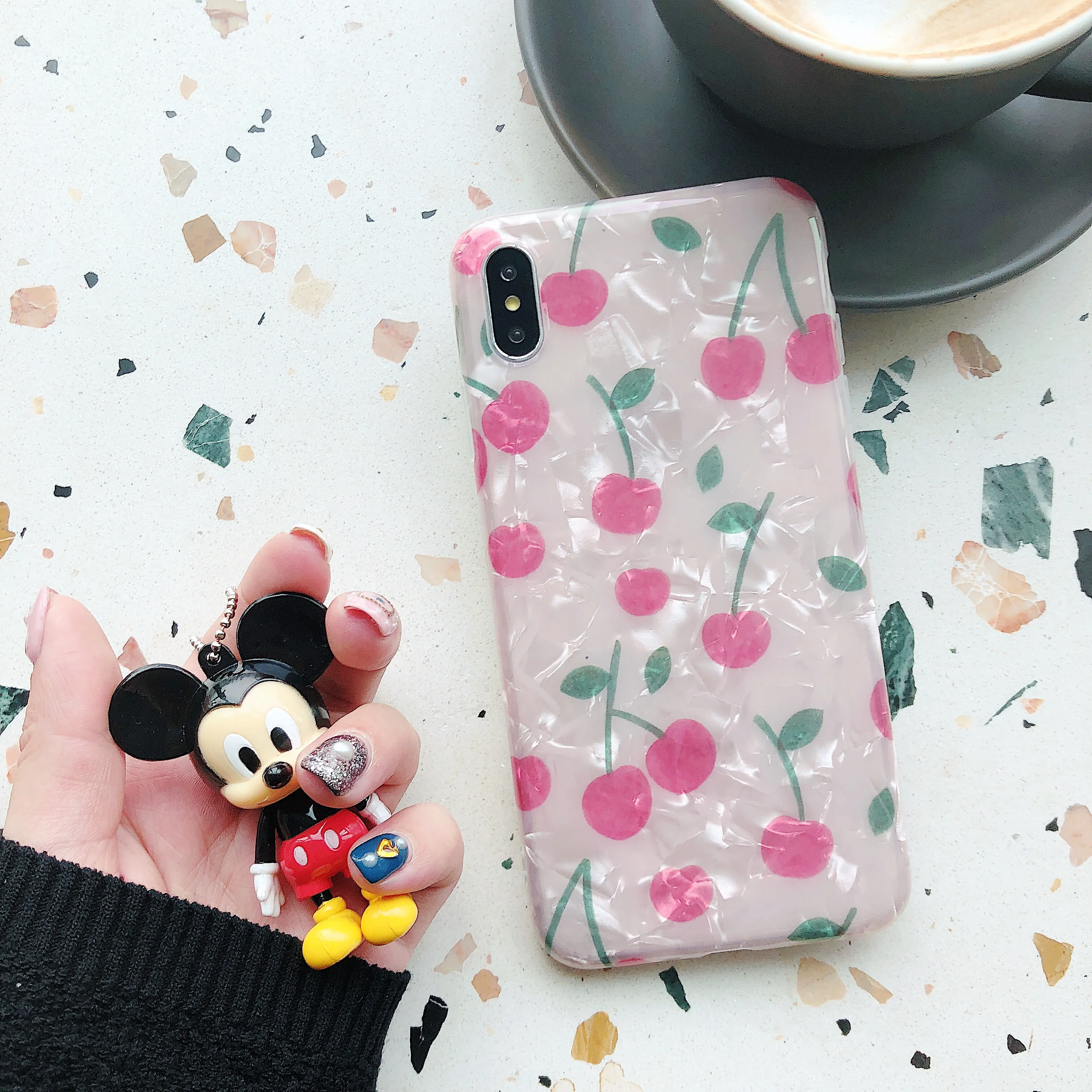 Модный милый блестящий чехол для телефона с розовой вишней iPhone XS Max XR X 8 7 6s 6 Plus