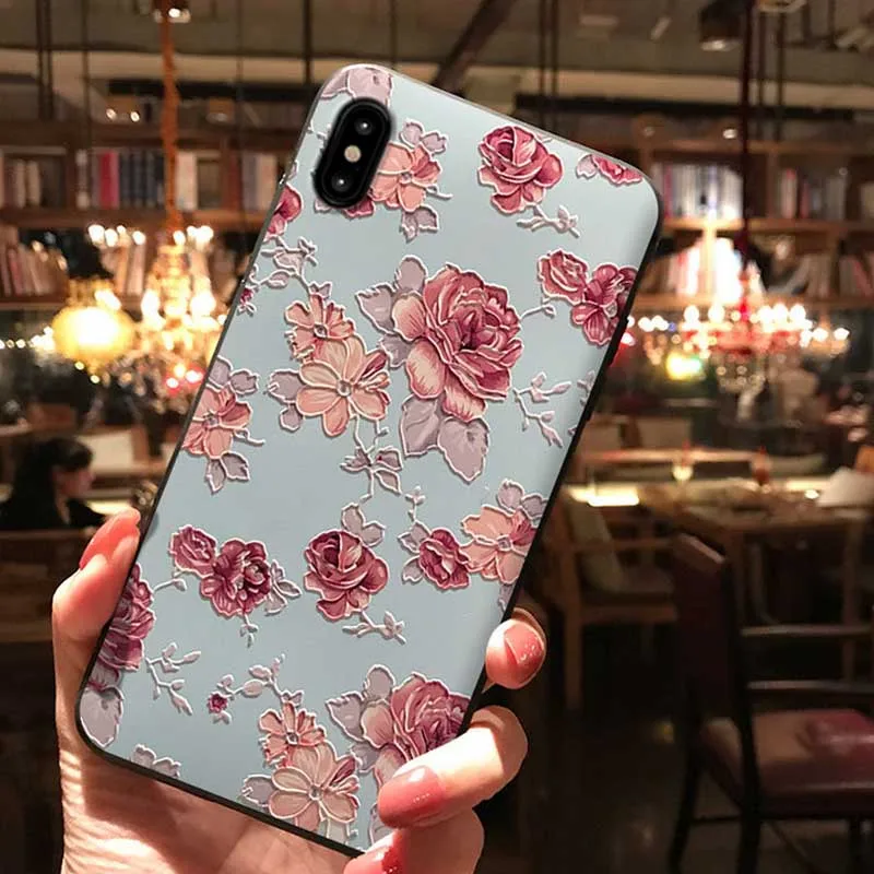 JIBAN Pink floral for iphone XS MAX embossed cover For X XR 6 6S 7 8 8Plus vivo x23 x21 x20plus oppo r15 r17 phone shell |