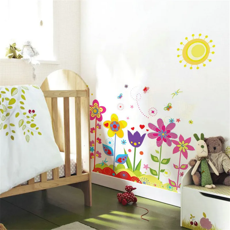 Cartoon flower and Sunflowers Wall Sticker Mural for Child kids Home Decor Removable Decals Hot Sale 2015 | Дом и сад