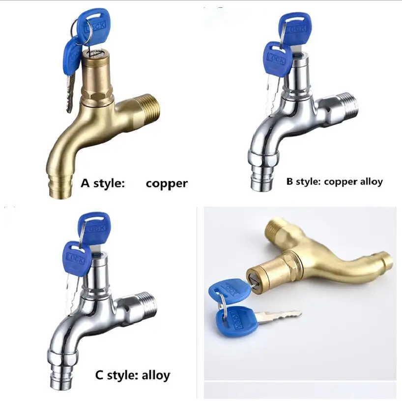Кран для мытья воды с замком медный/сплав одиночный наружный противокражный