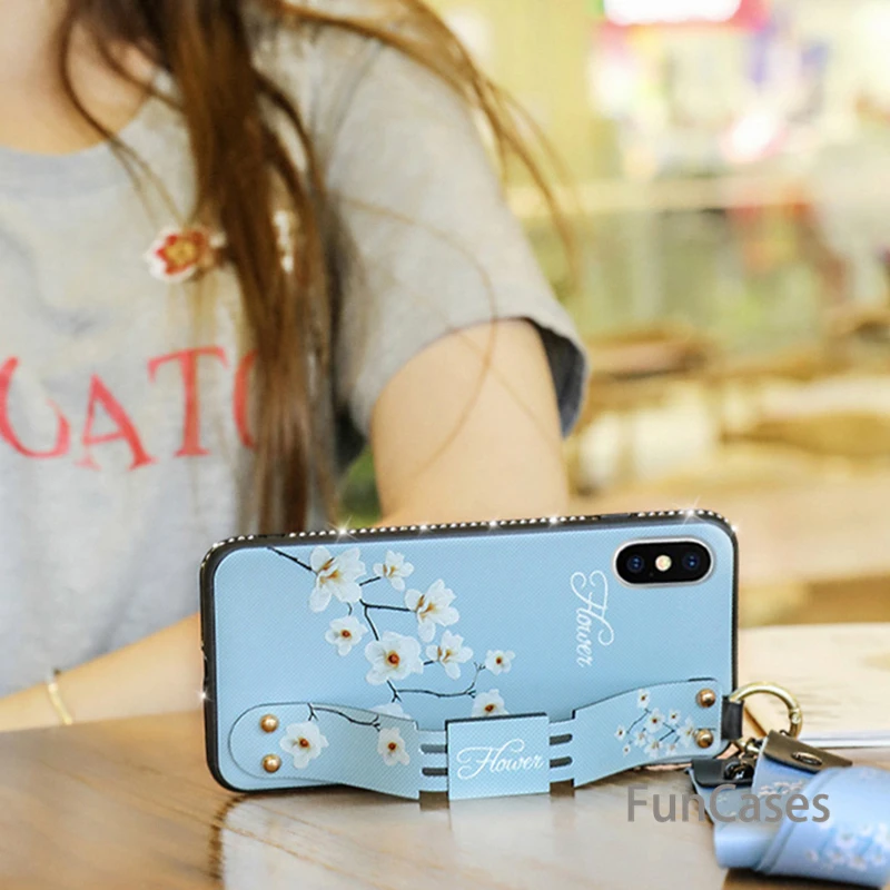 Алмазный ретро браслет чехол для телефона iPhone 6 6s 7 8 Plus X 10 XR XS Max цветочная ткань