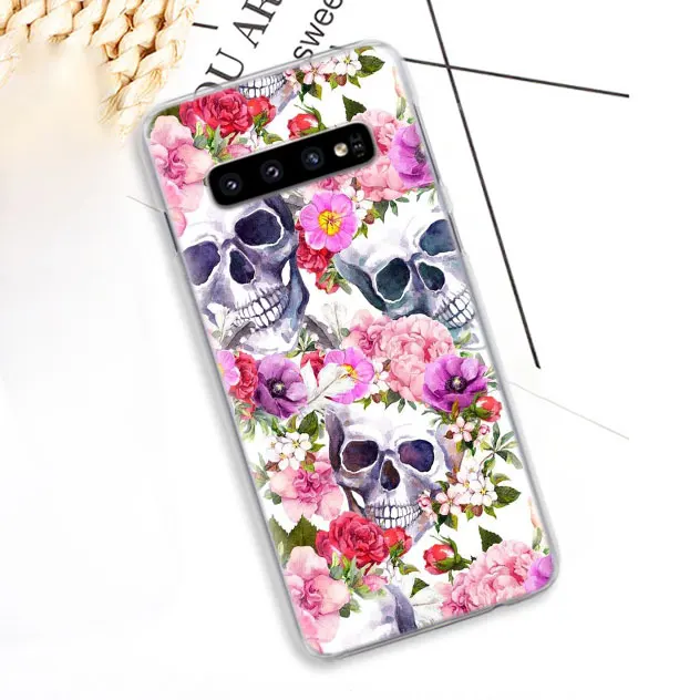 10 С изображением цветочного сахарного черепа телефона чехол s для samsung Galaxy S10e S10 плюс S8 S9 плюс S6 S7 край A40 A50 A70 M20 чехол Coque - Цвет: 10