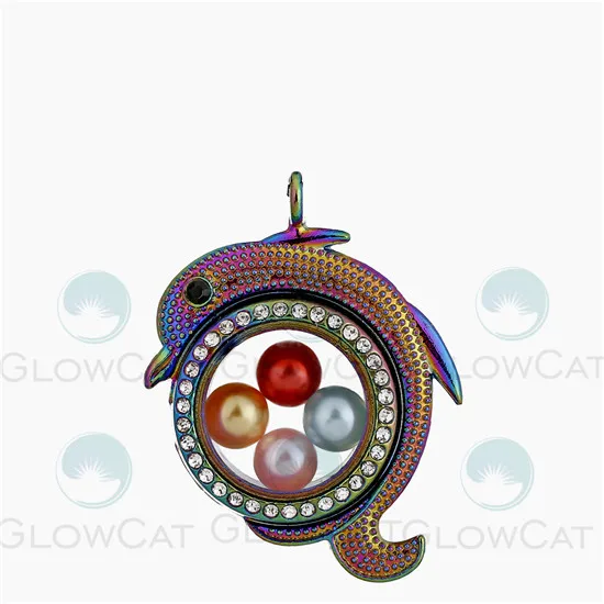 C1526 dolphin Радужные плавающие Стразы с памятью, медальон, подвеска, 8 мм, жемчужная клетка, фото, подвески, подвеска со стальной цепочкой, ожерелье или нет - Окраска металла: C1526 dolphin