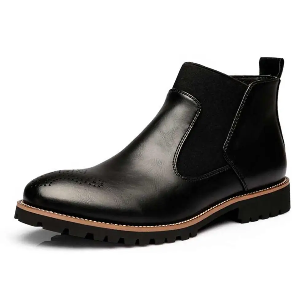 Spring/Winter Fur Men Chelsea Boots British Style Fashion Ankle Black/Brown/Red Brogues Soft Leather Casual Shoes |