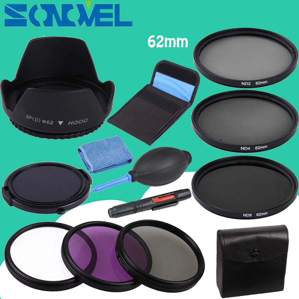 

62mm UV CPL FLD ND 2 4 8 Neutral Density Filter Lens Set+lens hood+Cap For Sony NEX-5R NEX-F3 NEX-6/7 E 18-200mm / E 10-18mm f/4