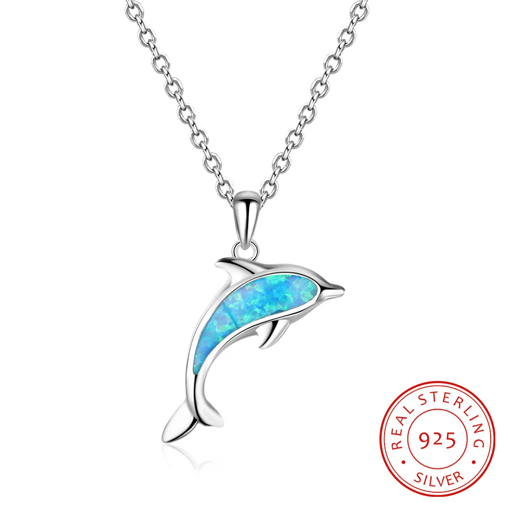 

S925 sterling s-ilver sea blue dolphin pendant necklace woman personality fashion jewelry Christmas Eve the most beautiful gift
