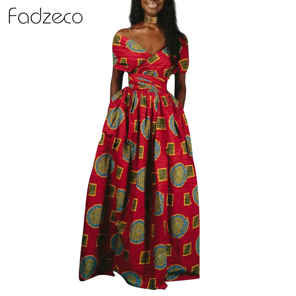 Fadzeco African Dresses for Women Dashiki Sexy Floral Print High Waist Multi-Way Long Maxi Dress Summer Tribal Bandage | Тематическая
