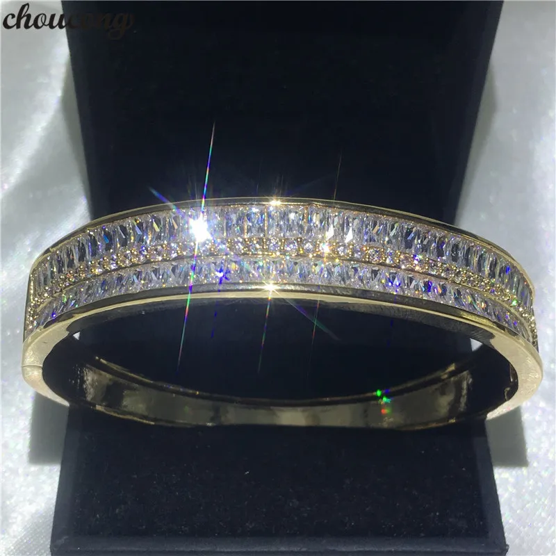 

choucong Luxury Bangle Baguette Cut 5A cubic zirconia Yellow Gold Filled Wedding Bracelet bangle for women Fashion accessaries