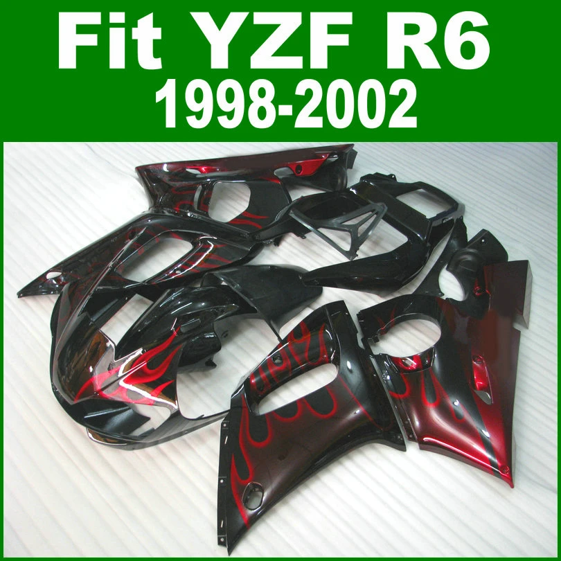 

Для YAMAHA R6 1998 1999 2000 2002 высококачественный комплект обтекателей (красное пламя) Бесплатная доставка Обтекатели ll12