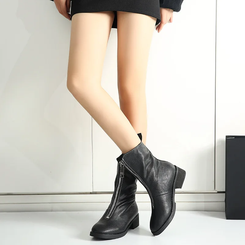 2017 новые зимние ботинки ретро круглые сапоги в женские передняя молния Мартин