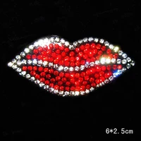 2pcslot sexy red lip iron on crystal transfers design iron on rhinestone motifs hot fix rhinestone patches for bag shoes