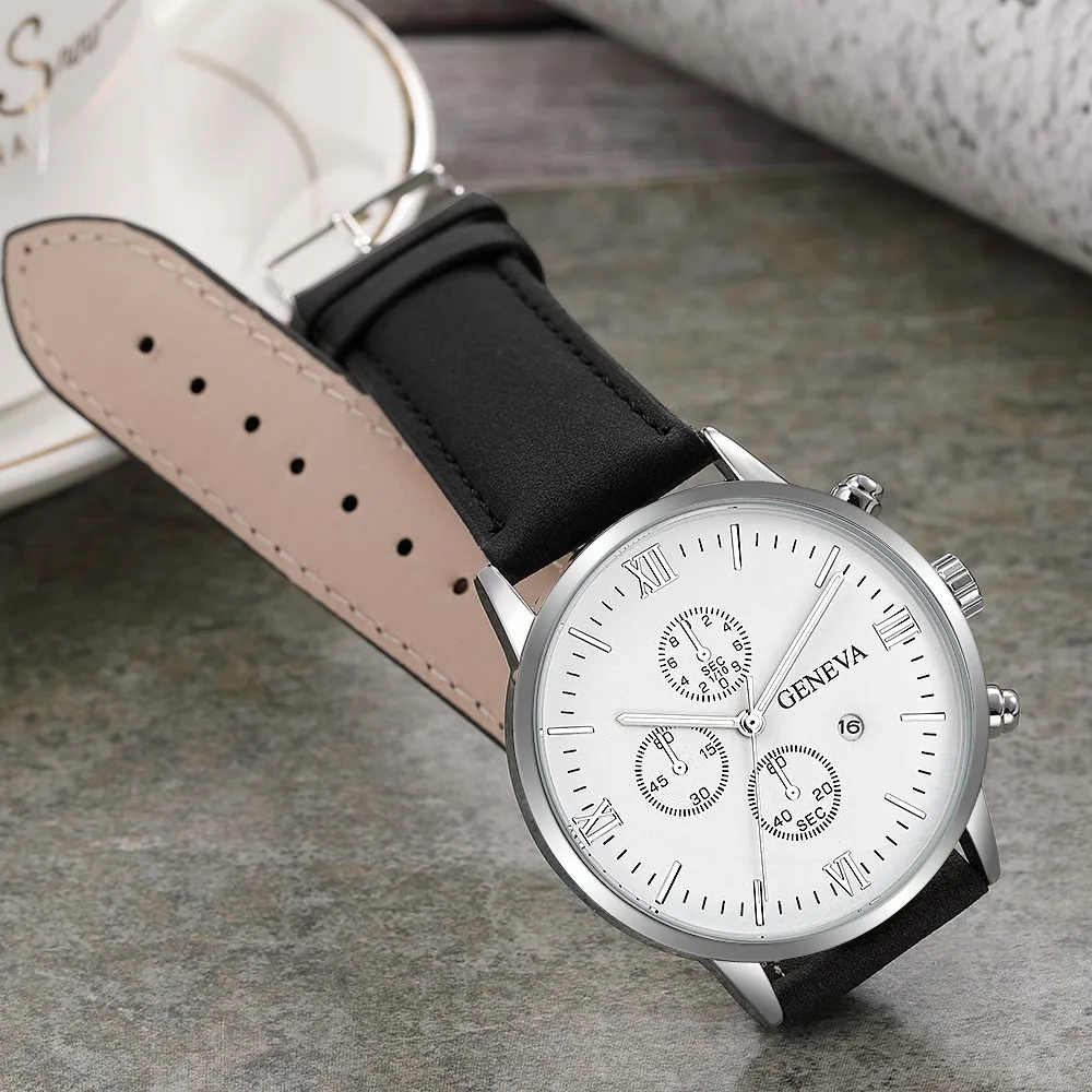 

Mens Watches Brand Luxury Fashion Casual Faux Leather Mens Blue Ray Glass Quartz Analog Buckle Round Watches With Calen Relogio