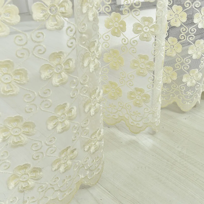 Кремовая сетчатая занавеска с вышивкой занавески для французского окна