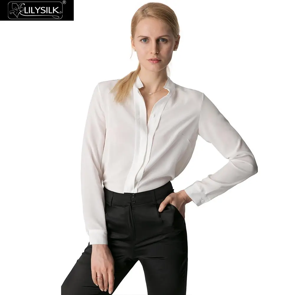 LILYSILK блузка эффектная и сексуальная шелковая стоячий воротник женская