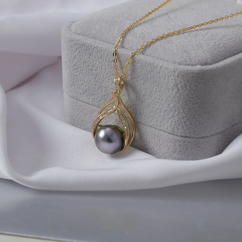 

[YS] 10-11mm 925 Sterling Silver Pendant Tahitian Black Pearl Pendant Necklace