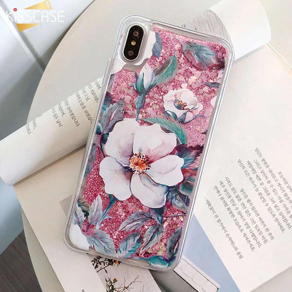 KISSCASE Bling Liquid Quicksand Phone Case For Samsung A50 S9 S10 S10E Flower for Note 9 8 J4 J6 2018 Fundas |