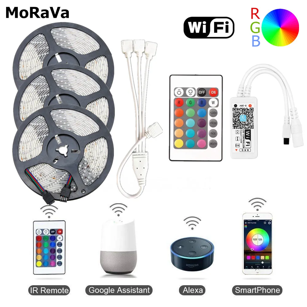 Водонепроницаемая светодиодная лента SMD 2835 12 В 5 м 10 Wi Fi RGB 300 светодиосветодиодный