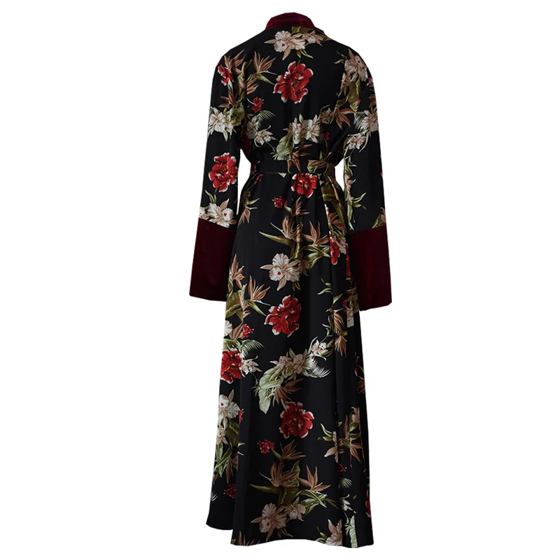Мусульманское платье Abaya Дубай Женский бархатный красный цветочный кардиган с