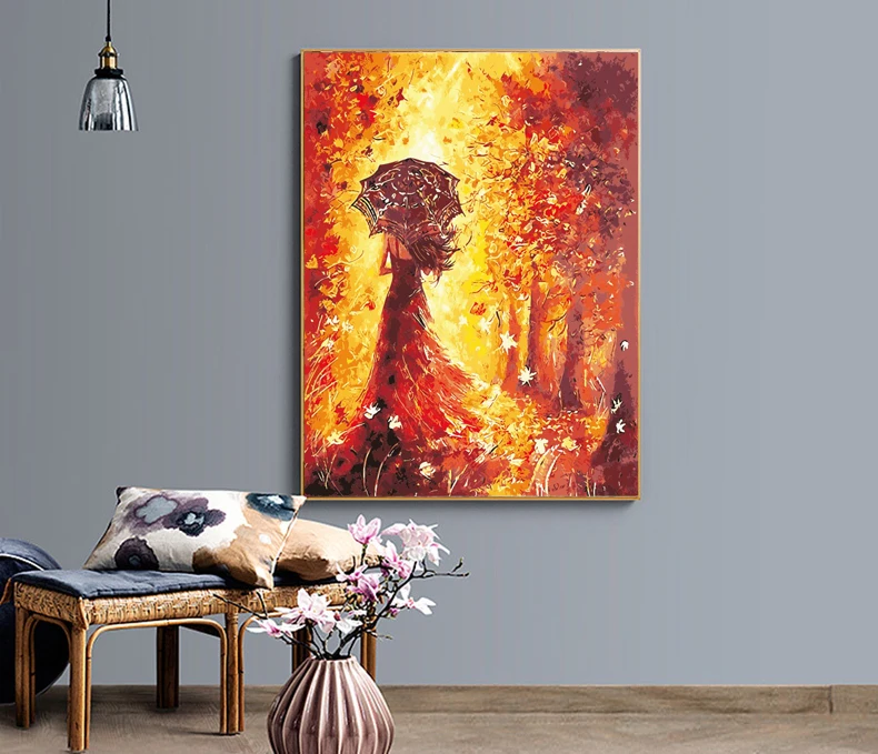 PHKV Beautiful Women Autumn Landscape Coloring DIY Painting By Numbers Kits Paint Modern Wall Art Picture | Дом и сад