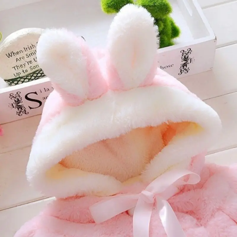 Зимнее утепленное пушистое плюшевое пальто с капюшоном для маленьких девочек