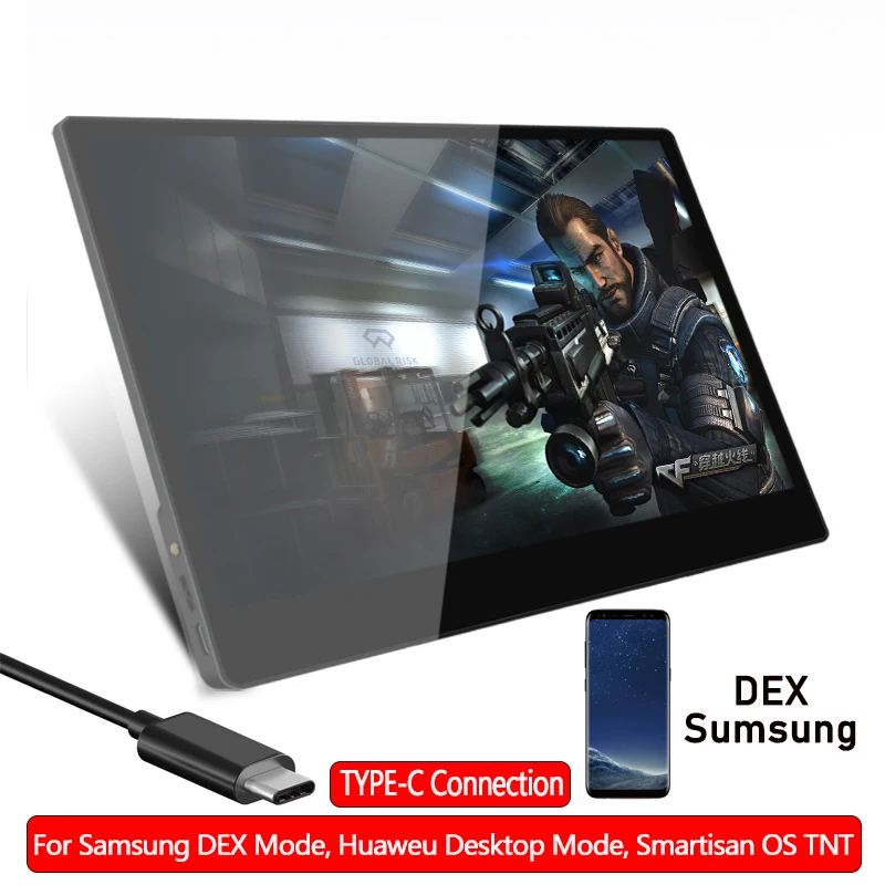 Портативный монитор с сенсорным экраном 15 6 дюйма Type C Full HD 1080 IPS USB встроенный