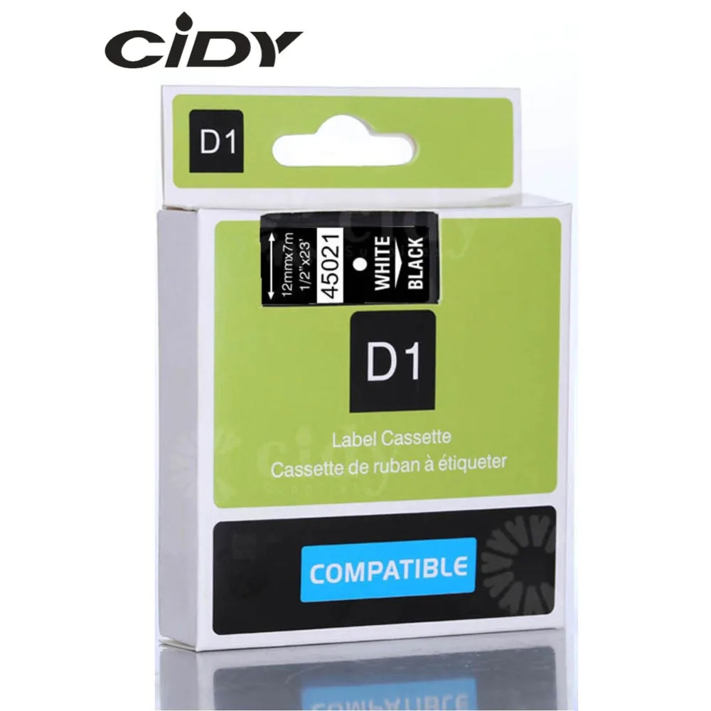 Cidy 45021 совместимый с Dymo D1 manager 12 мм белый на черном кассе этикеток для принтер DYMO - Фото №1