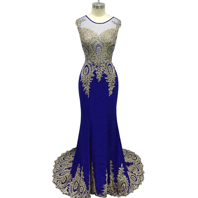 Royal Blue Vestido de festa, платье для выпускного вечера, es, длинное платье русалки, Золотая аппликация, королевский синий кафтан, Дубай, платье для вечеринки, платье для выпускного вечера - Цвет: Royal Blue
