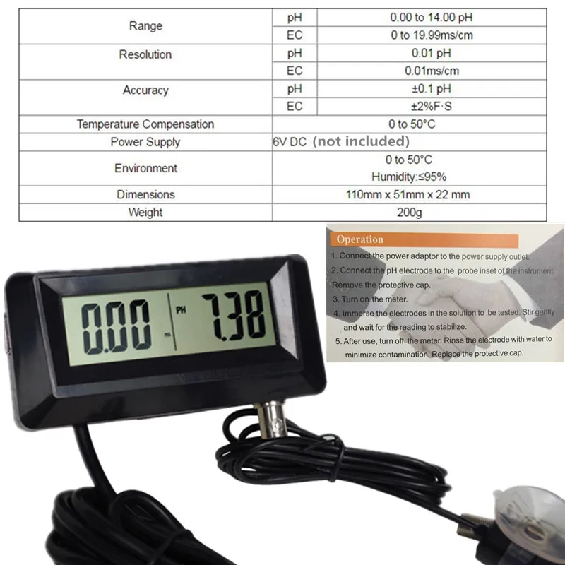 2 в 1 PH& EC Измеритель проводимости, измеритель ATC, ph 0,00-14,00, мониторинг качества воды, для аквариума, пруда скидка 20