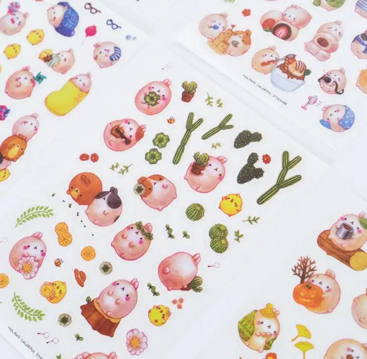 6 листов/Партия DIY Красочные животные кролики kawaii наклейки дневник планировщик Журнал Бумага для скрапбукинга альбомы фото украшения