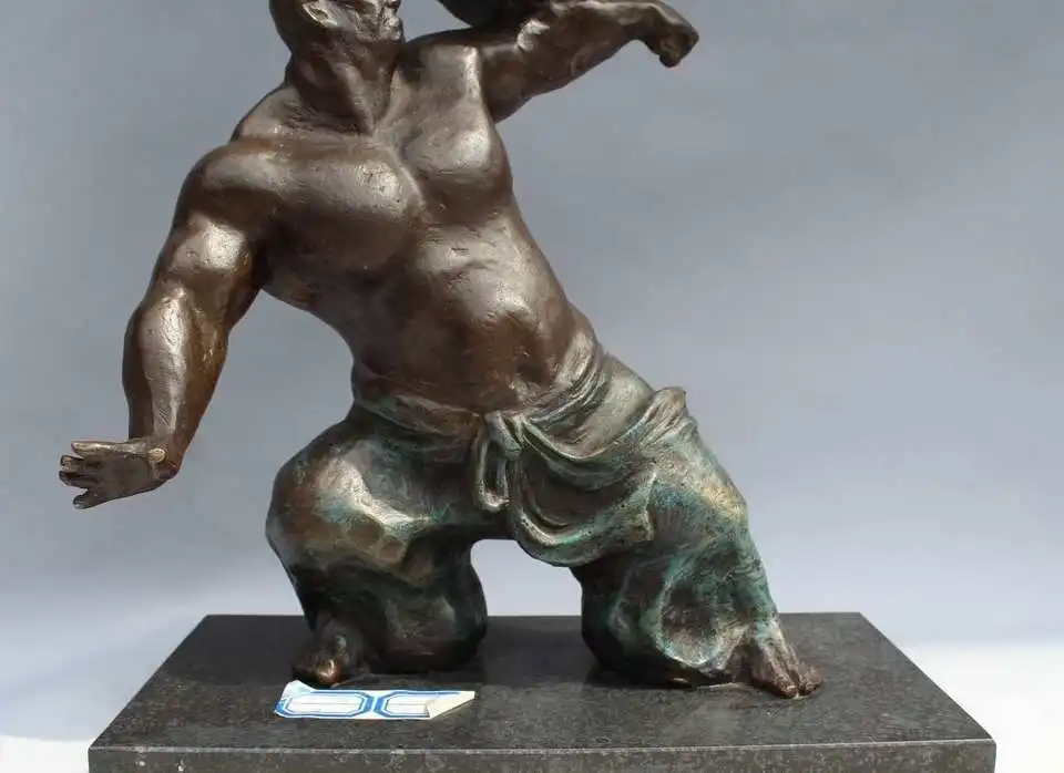13&quotWestern Art Bronze Figurine Crafts Man weightlifting Marble Statue Sculpture | Дом и сад