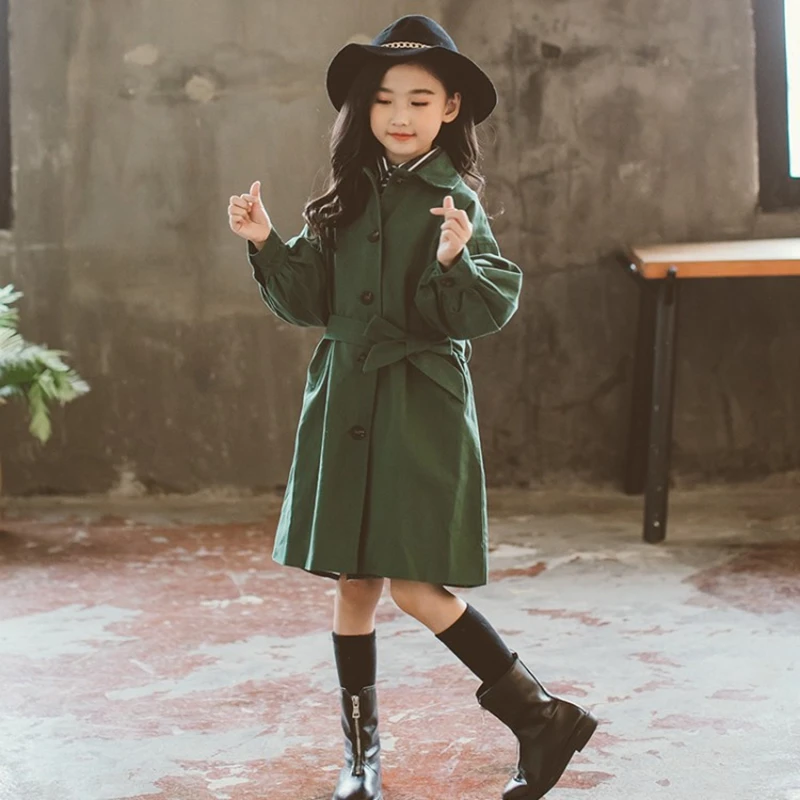 

Girls fashion new simple windbreaker Girl cotton long solid color windbreaker Girl autumn and winter simple coat