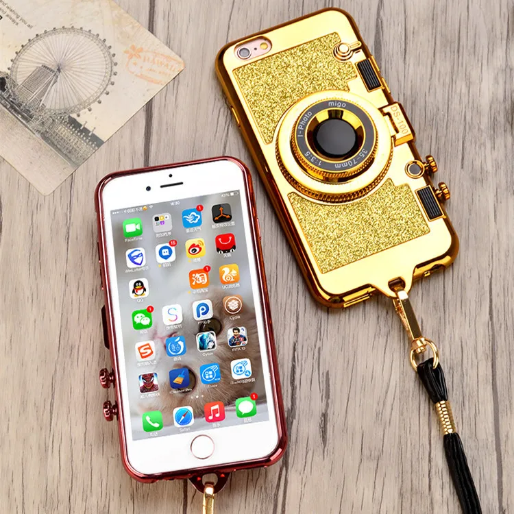 3D Симпатичные Ретро камера чехол для iphone X Зеркало чехол для iphone XS MAX 6 6s 7 8 плюс стенд держатель силиконовый чехол телефона+ шнурки