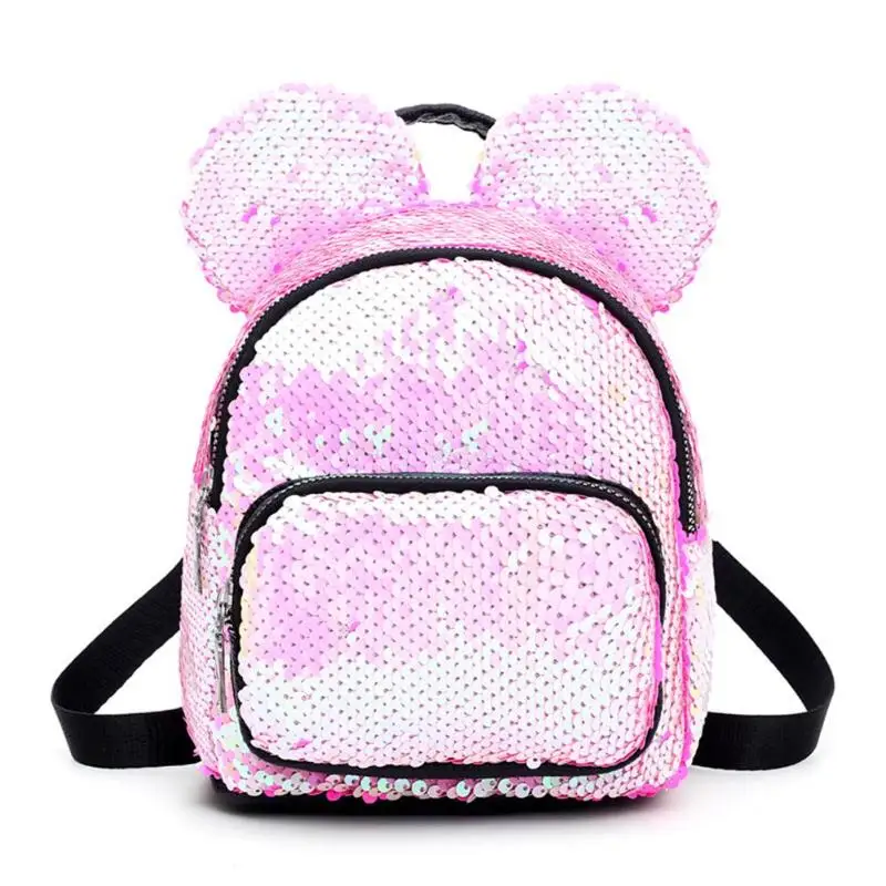 Light Pink New Baby Girls Kids Backpack Mouse Ears Bags Kids Fashion Mini School Bag Women Travel Sequins Backpack Mini Bag Dropshipping - Цвет: Light Pink