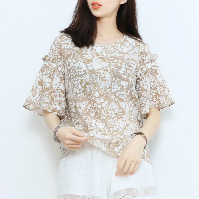 Wankou Women Blouse Summer 2017 New Short Flare Sleeve Sweet Print O-neck Regular Blouses Womens Tunic Shirts Female Clothing |