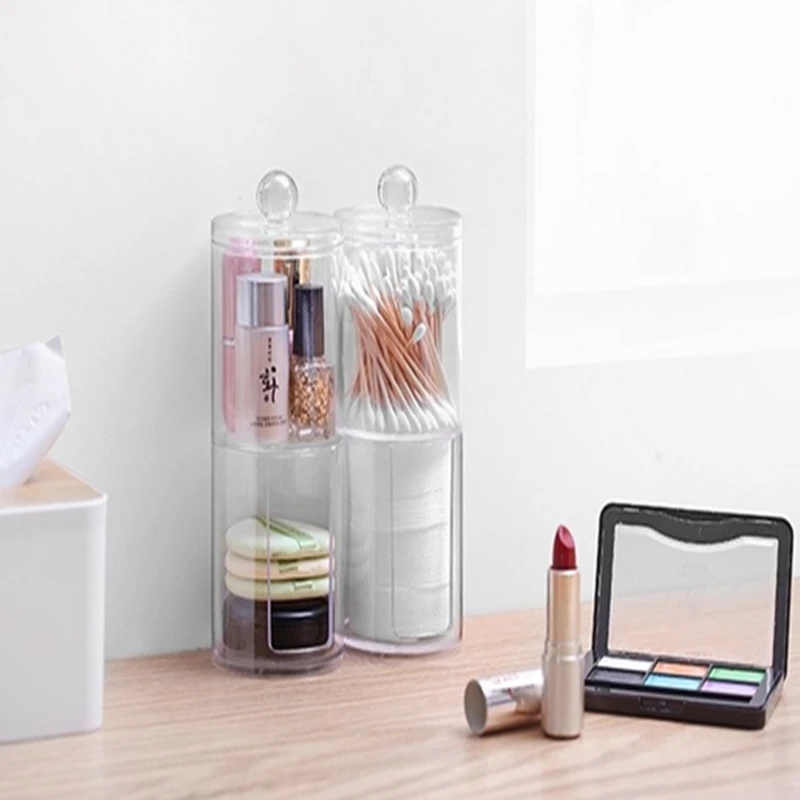 Цилиндрический прозрачный многофункциональный ящик для хранения ватных