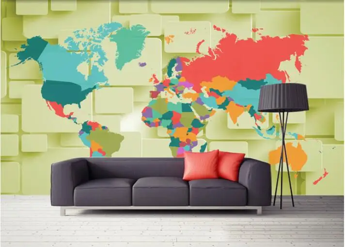 

Настенные нетканые 3D-обои на заказ, настенные Стикеры, Карта мира, настройки ТВ, настенные фотообои для стен