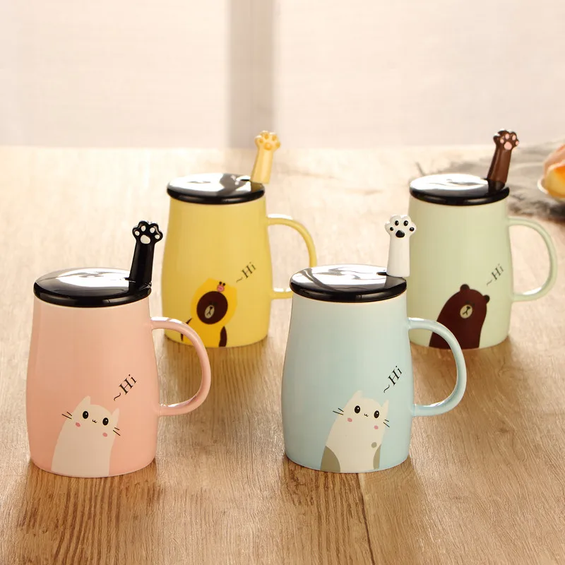 Милые кошачьи лапы медвежонок кружки с ложкой керамическая индивидуальная чашка