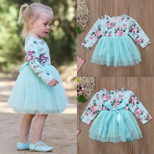 Новинка 2018 года летние зеленые Платья с цветочным рисунком для маленьких девочек