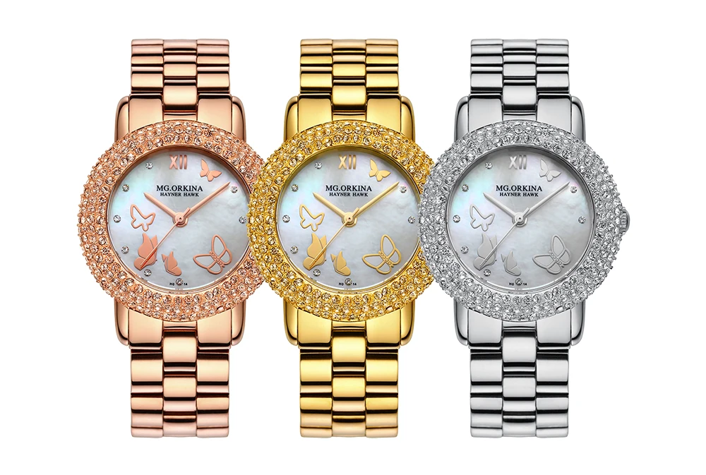 ORKINA роскошные женские наручные часы из нержавеющей стали водонепроницаемые