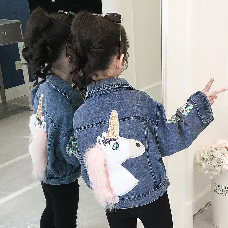 Liakhouskaya 2019 Fashion Children Unicorn Jacket For Girls Boutique Denim Jackets Girl Coats Outfit Tops Korean Clothing | Детская