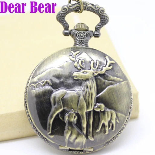 (1007) винтажные бронзовые карманные часы с рождественским оленем винтажная